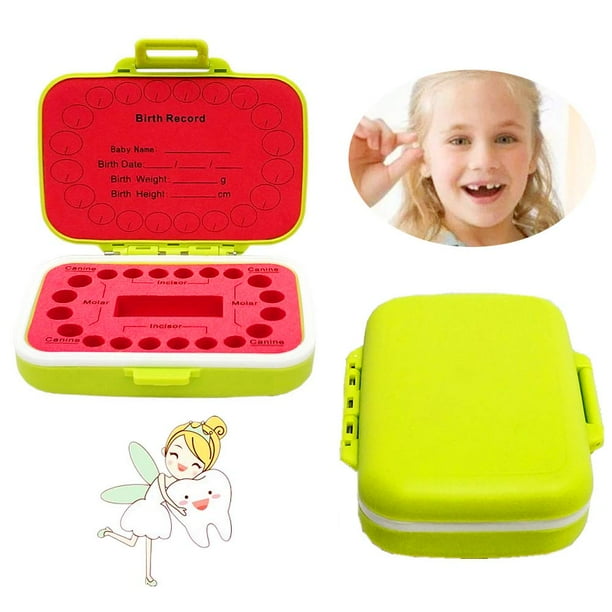 Blue Baby Teeth Keepsake Box pp Children Kids Tooth Storage Holder Organizer Printed in English to Keep The Child-Wood Memory